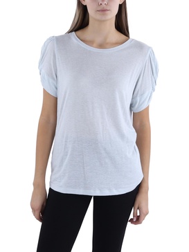 womens crewneck twist sleeve pullover top