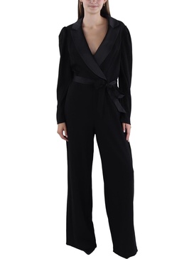 womens notched-collar belted jumpsuit