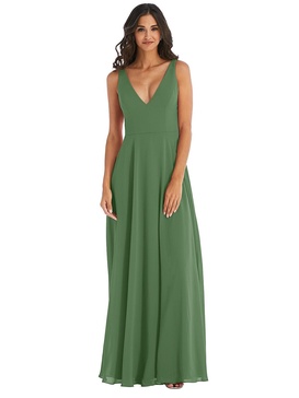 deep v-neck chiffon maxi dress