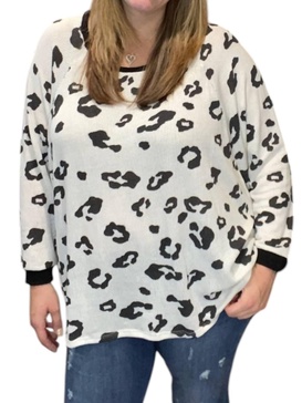 animal print waffle shirt in black/white