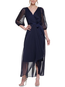 womens illusion long wrap dress