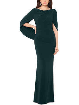 petites womens drapey long evening dress