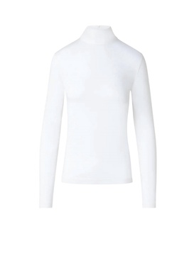 turtleneck zip back jersey top in off-white