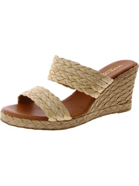 womens leather slip-on wedge sandals