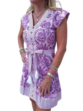 ruby dress in purple hollyhock print