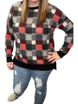 plaid sweater in red/grey
