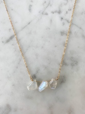 gold 3 odd stone moonstone bar necklace