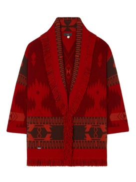 icon jacquard cardigan in russet red/fire