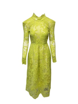lace dress with shoulder pads in yellow polyester