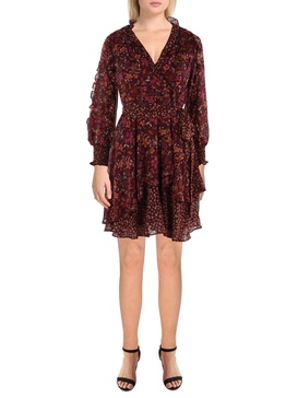 petites womens chiffon floral print fit & flare dress