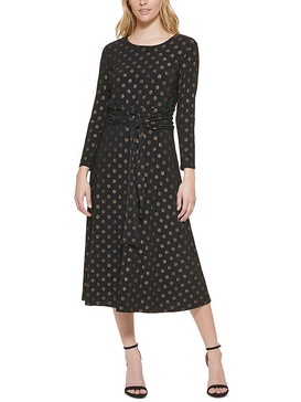 plus womens metallic belted midi dress