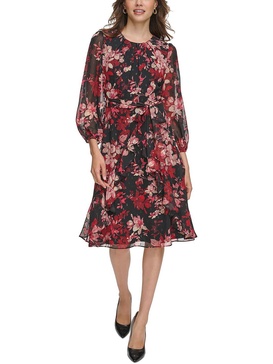 petites womens floral print summer midi dress