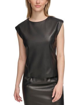 womens faux leather cap sleeve shell