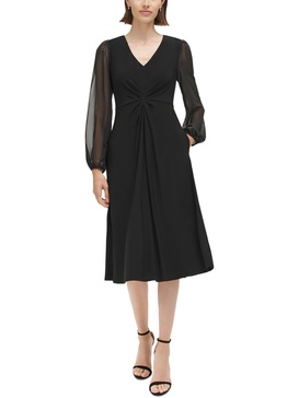 petites womens bishop sleeve knee-length cocktail and party dress