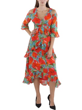 womens floral print midi fit & flare dress