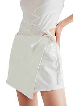 womens faux wrap frayed hem skort