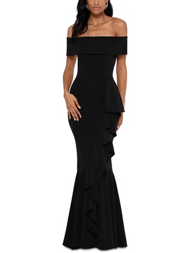 womens crepe off-the-shoulder evening dress