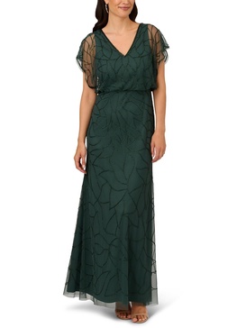 womens beaded blouson evening dress