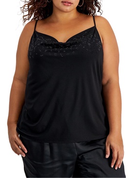 plus womens embellished drape neck shell