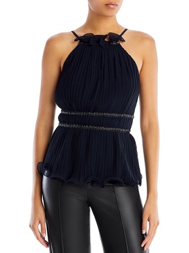 womens pleated ruffled halter top