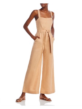 womens linen square neck jumpsuit
