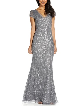 Adrianna Papell Women's Beaded Mermaid Gown, Sterling