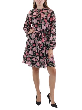 womens floral print ruffled fit & flare dress