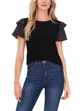 womens mixed media floral blouse