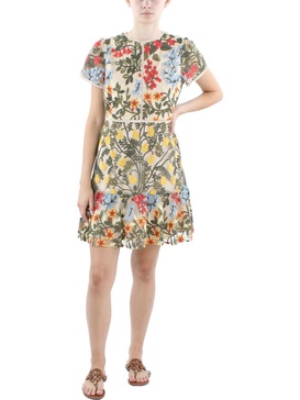petites womens embroidered polyester mini dress