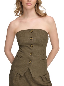 womens houndstooth button front strapless top