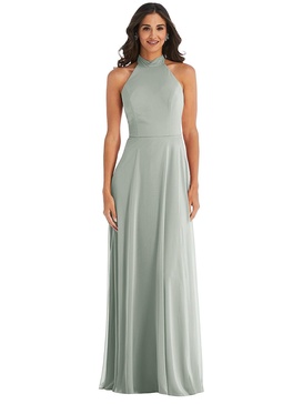 high neck halter backless maxi dress