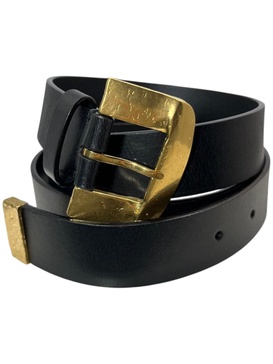 6304069 women's gold buckle black leather belt