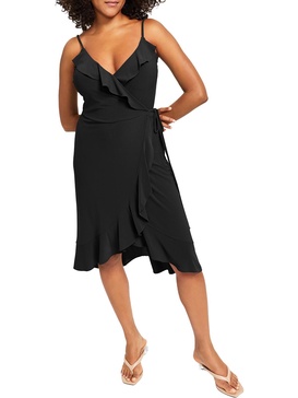 petites womens party above-knee wrap dress