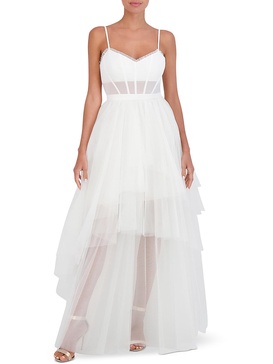 womens tulle tiered evening dress