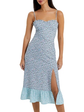 enora womens floral print slit midi dress