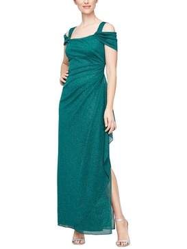 womens glitter cold shoulder evening dress