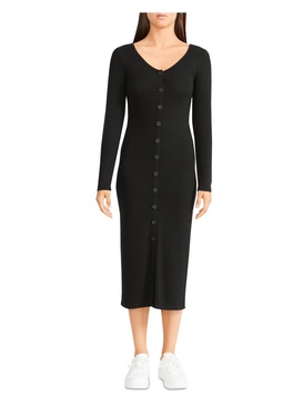 trish womens button front calf midi dress