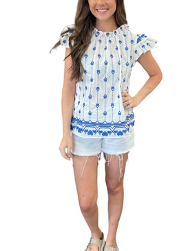 whitney embroidery top in lt blue