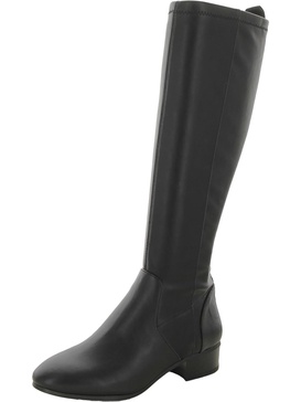 olwynne womens faux leather stacked heel knee-high boots