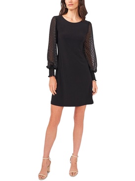 petites womens clip dot smocked sheath dress