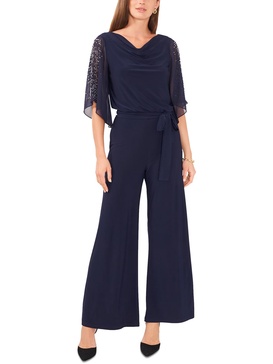petites womens embellished chiffon jumpsuit