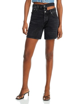 womens high rise knee length denim shorts