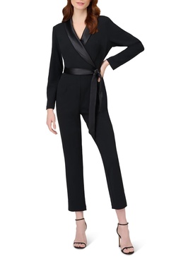womens satin trim straight leg jumpsuit