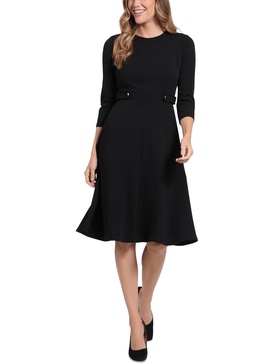 petites womens crepe 3/4 sleeves fit & flare dress