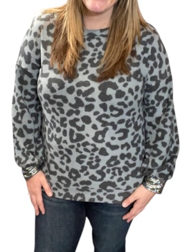 leopard cross back sweater in gray