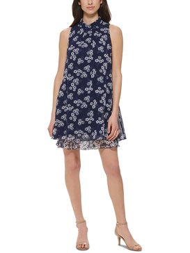 petites womens mock-neck short midi dress