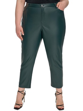 plus womens faux leather stretch straight leg pants