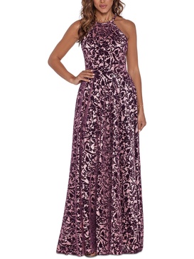 petites womens metallic burnout maxi dress