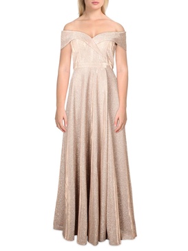 womens metallic slit evening dress