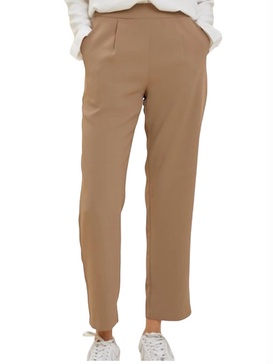 mid rise pant with elastic waist and side pockets in mocha